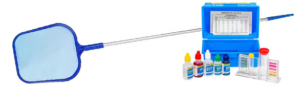 pool cleaning chemicals and pool skimmer